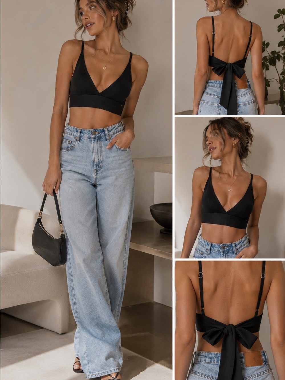 New black ribbed deep v crop top bra size small Anthropologie